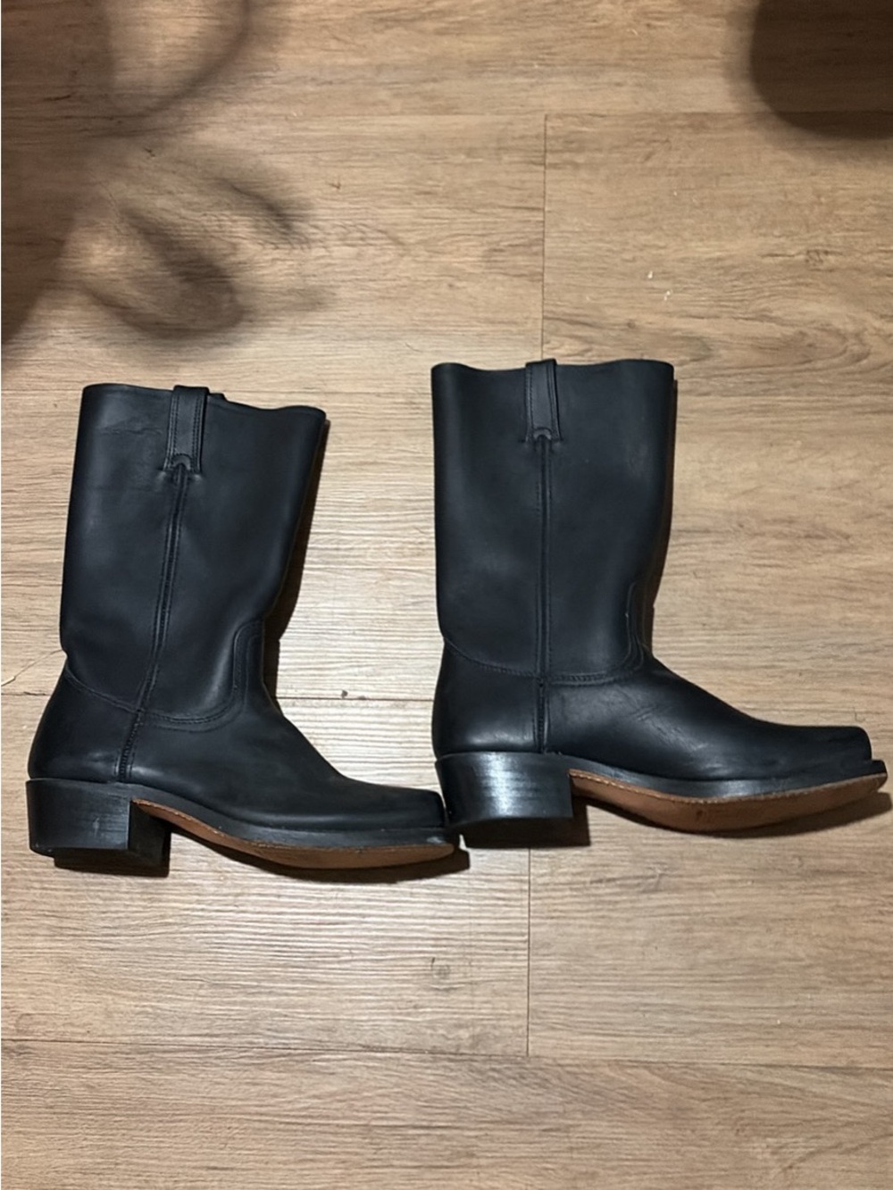 Frye Black Leather Lace-Up Mid-Calf Boots